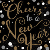 Elegant New Year Party Cheers to a New Year Luncheon Napkins Tableware, Black, Paper, 6.5" x 6.5", Pack of 36